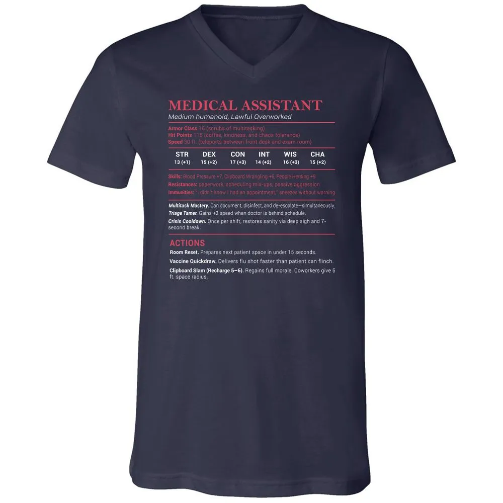Medical Assistant Stats Unisex V-Neck T-Shirt - Navy - 2