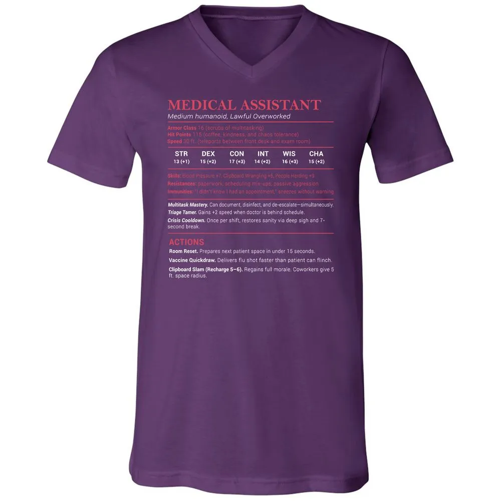 Medical Assistant Stats Unisex V-Neck T-Shirt - Team Purple - 9