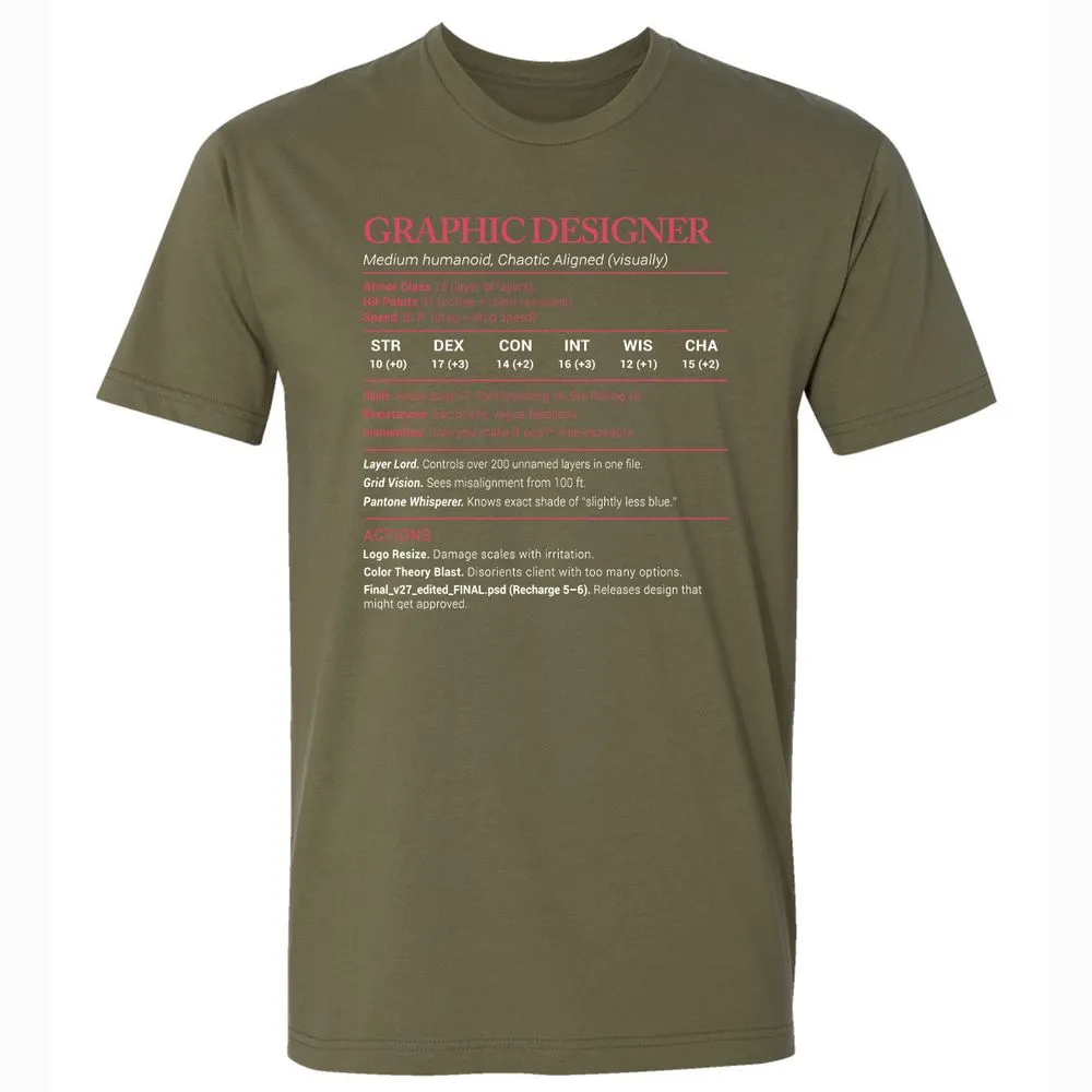 Graphic Designer Stats Premium Unisex T-Shirt - Military Green - 5