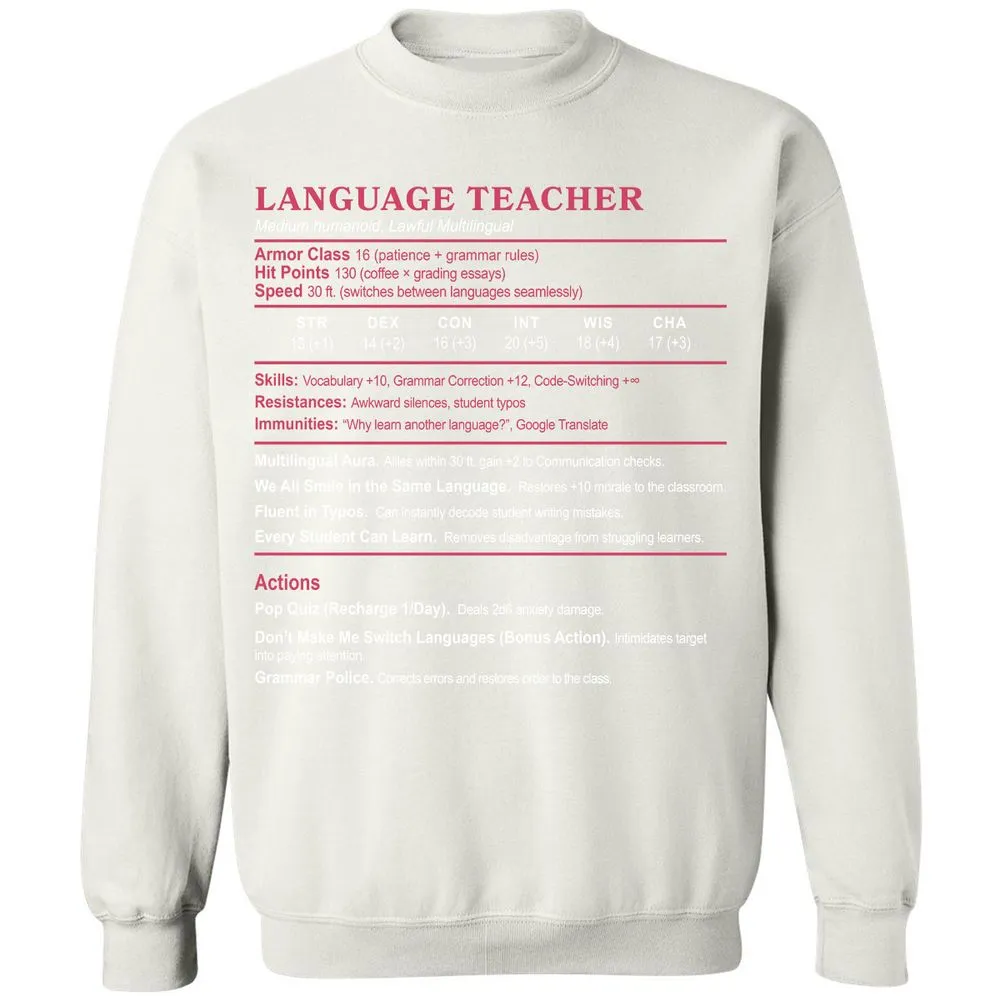 Language Teacher Classic Unisex Sweatshirt - White - 12