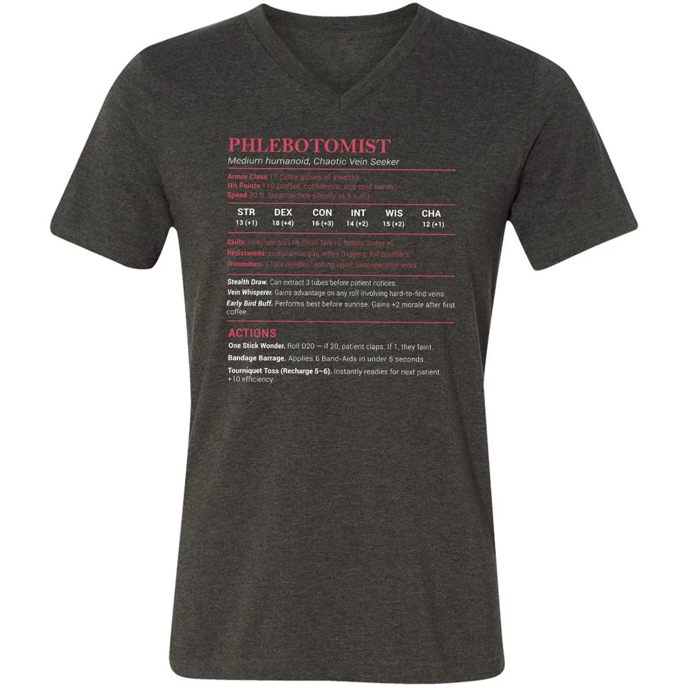 Phlebotomist Stats Unisex V-Neck T-Shirt - Dark Grey Heather - 8
