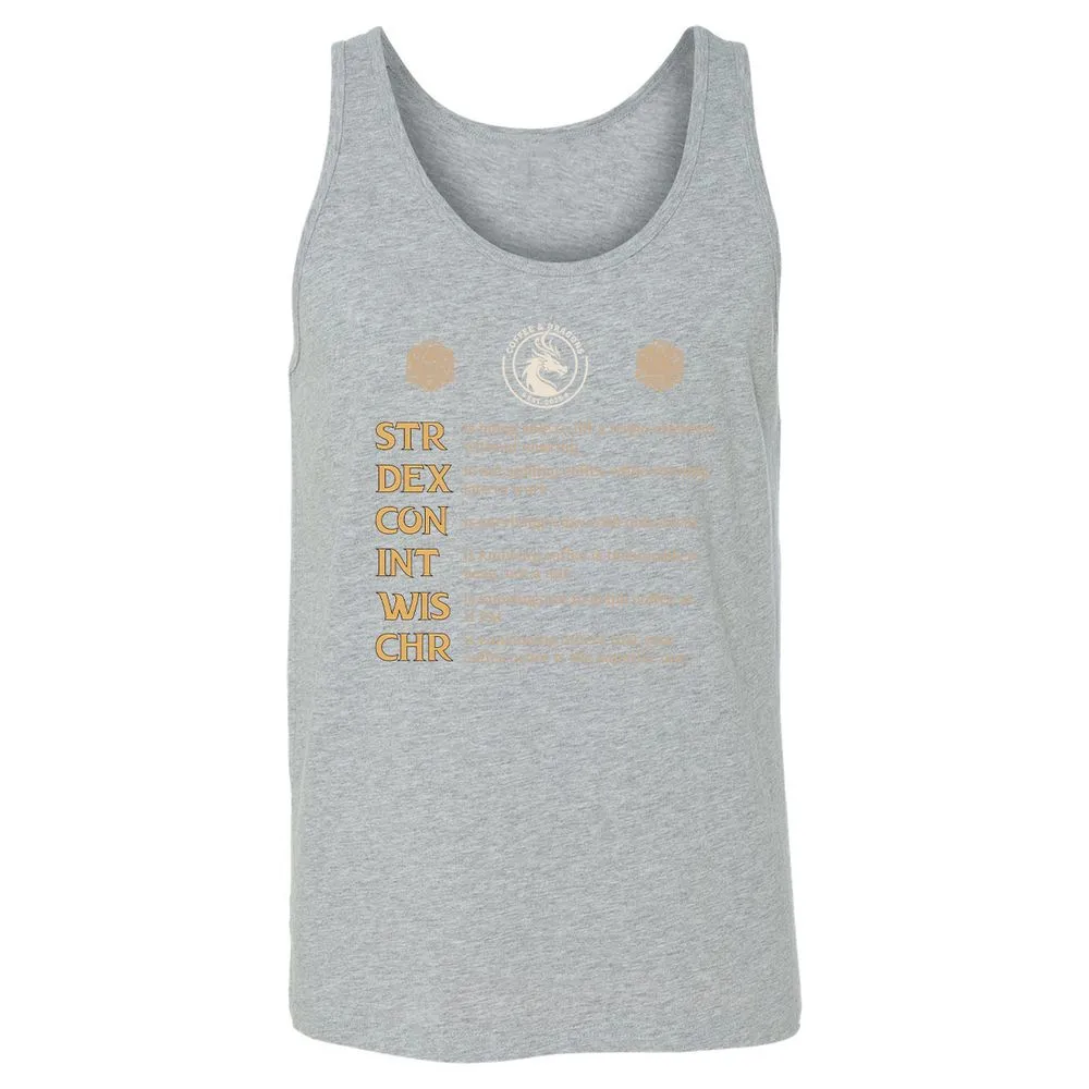 Coffee & Dragons RPG Stats Unisex Jersey Tank - Athletic Heather - 4