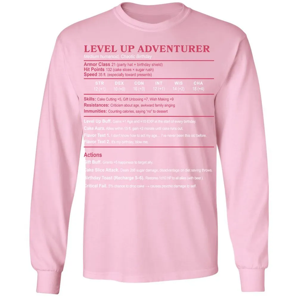 Level Up Adventurer Long Sleeve T-Shirt - Light Pink - 3