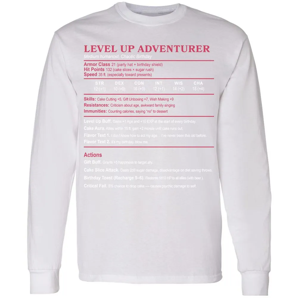 Level Up Adventurer Long Sleeve T-Shirt - White - 5