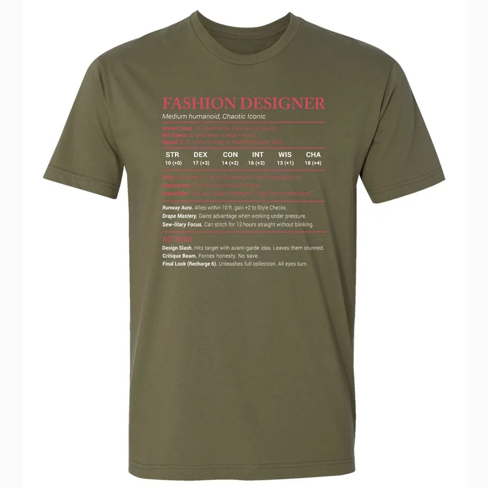 Fashion Designer Stats Premium Unisex T-Shirt - Military Green - 5