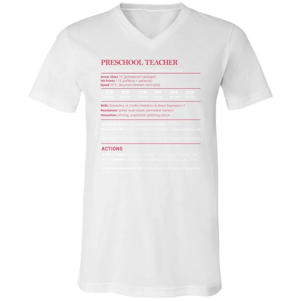 Preschool Teacher Stats Unisex V-Neck T-Shirt - White - 5
