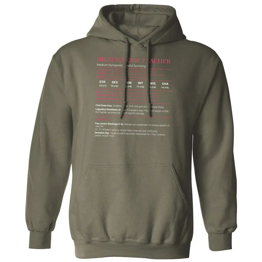 High School Teacher Stats Classic Unisex Hoodie - Military Green - 4