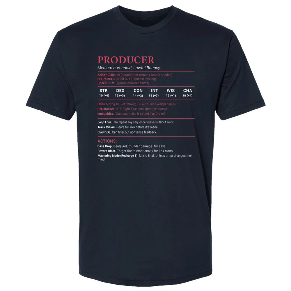 Producer Stats Premium Unisex T-Shirt - Midnight Navy - 2
