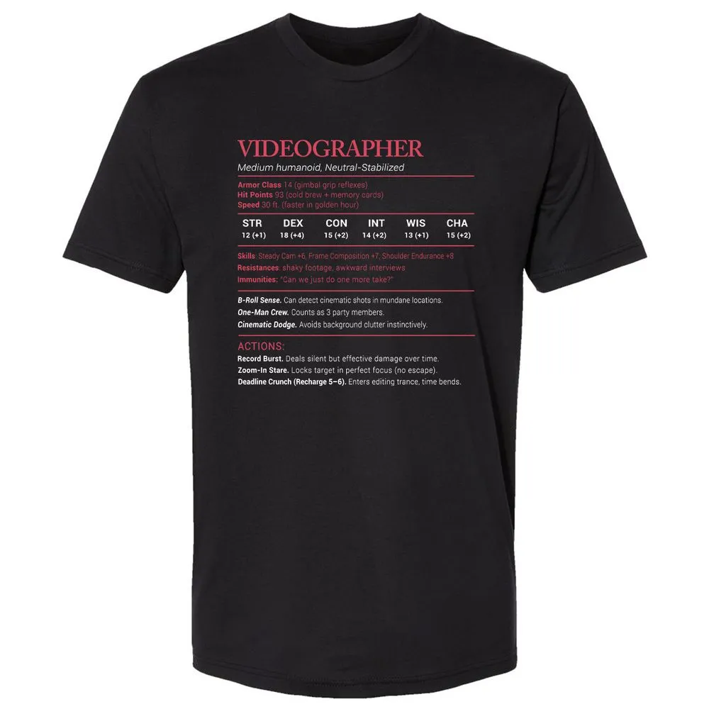 Videographer Stats Premium Unisex T-Shirt - Black - 1