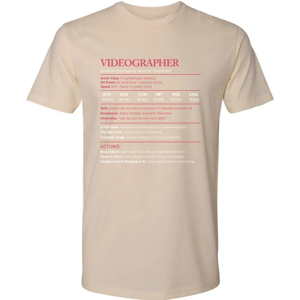 Videographer Stats Premium Unisex T-Shirt - Cream - 14