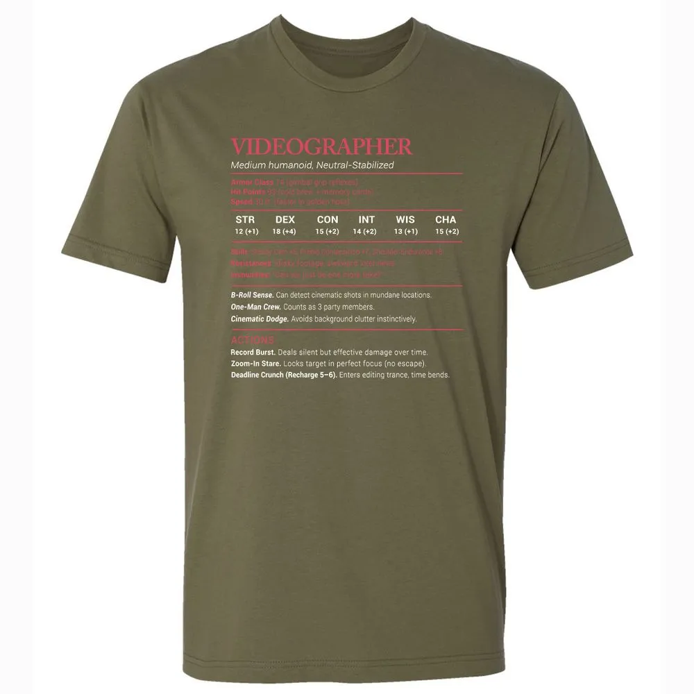 Videographer Stats Premium Unisex T-Shirt - Military Green - 5