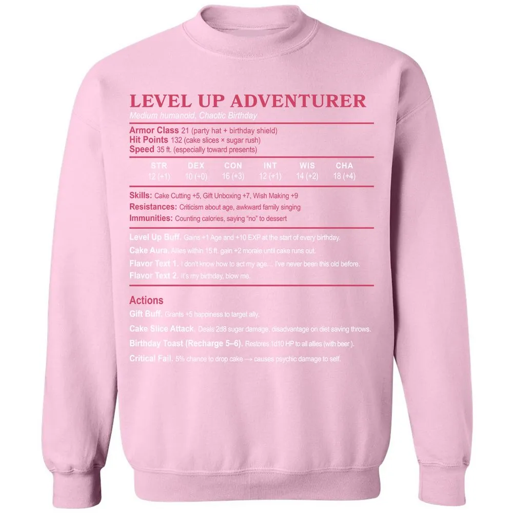 Level Up Adventurer Classic Unisex Sweatshirt - Light Pink - 3