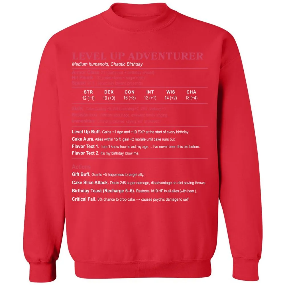 Level Up Adventurer Classic Unisex Sweatshirt - Red - 5