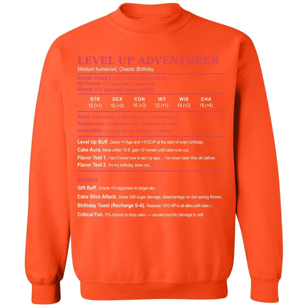 Level Up Adventurer Classic Unisex Sweatshirt - Orange - 10
