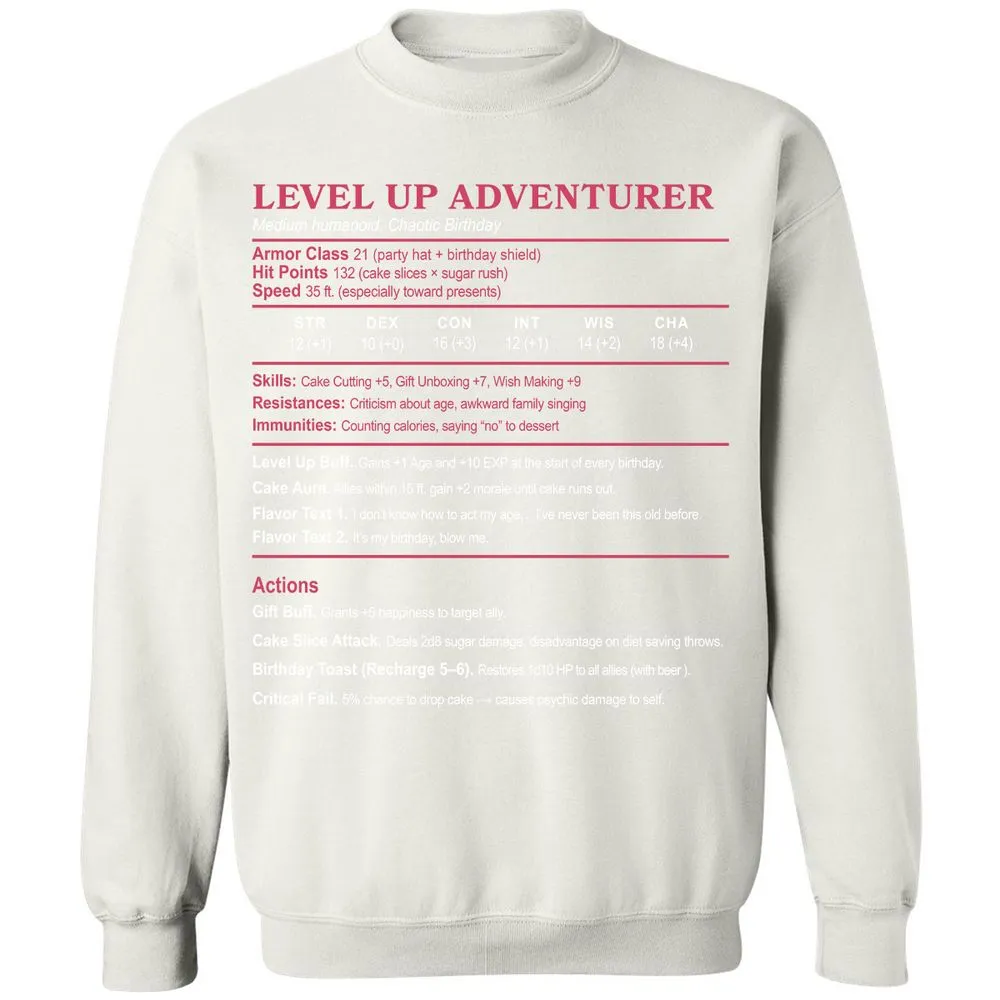 Level Up Adventurer Classic Unisex Sweatshirt - White - 12