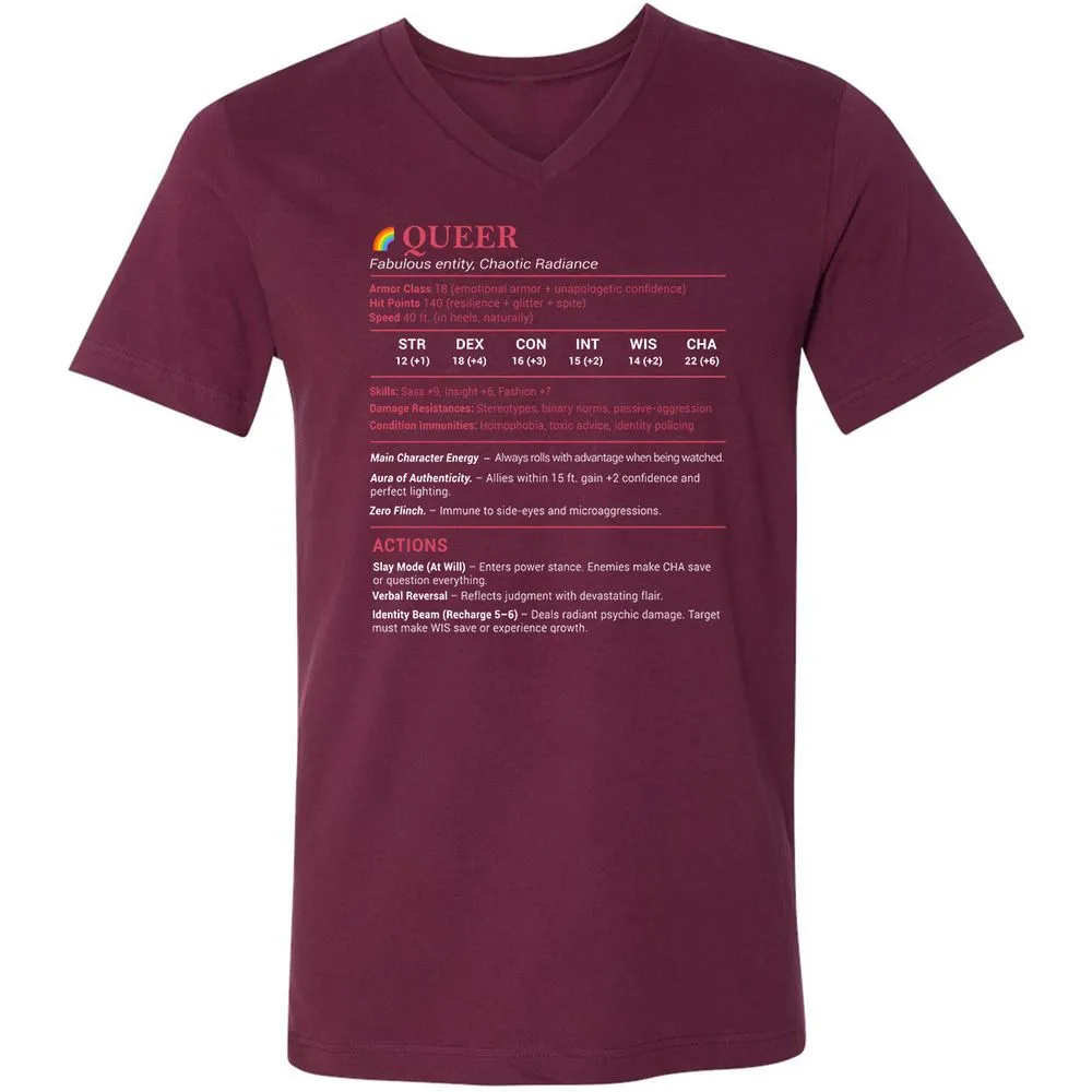 Queer Stats Unisex V-Neck T-Shirt - Maroon - 6