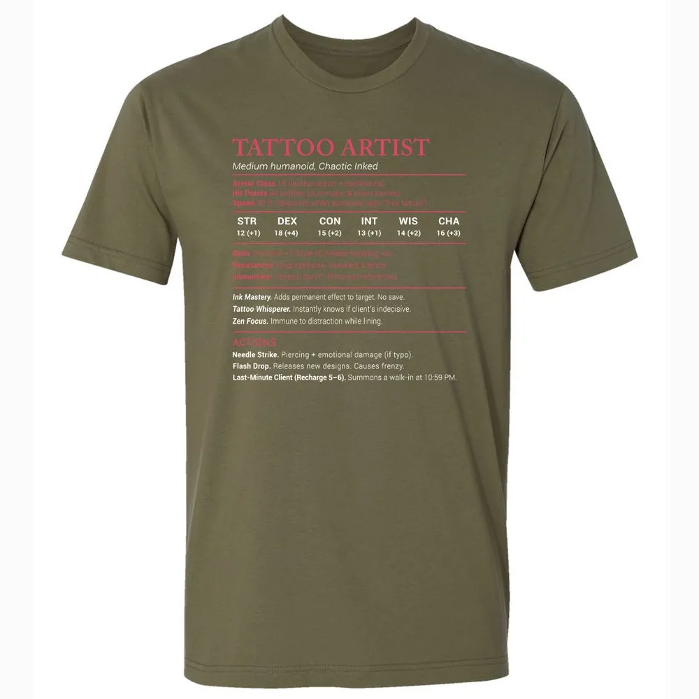 Tattoo Artist Stats Premium Unisex T-Shirt - Military Green - 5