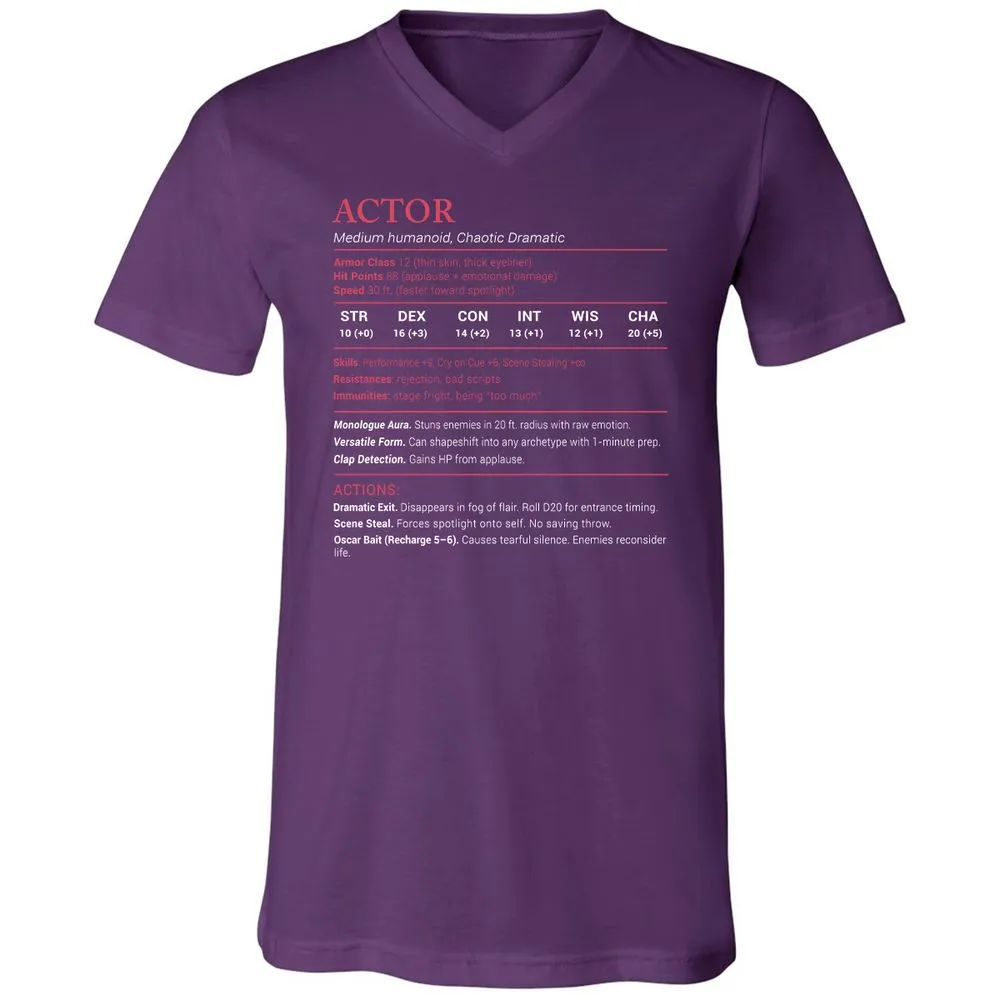 Actor Stats Unisex V-Neck T-Shirt - Team Purple - 9
