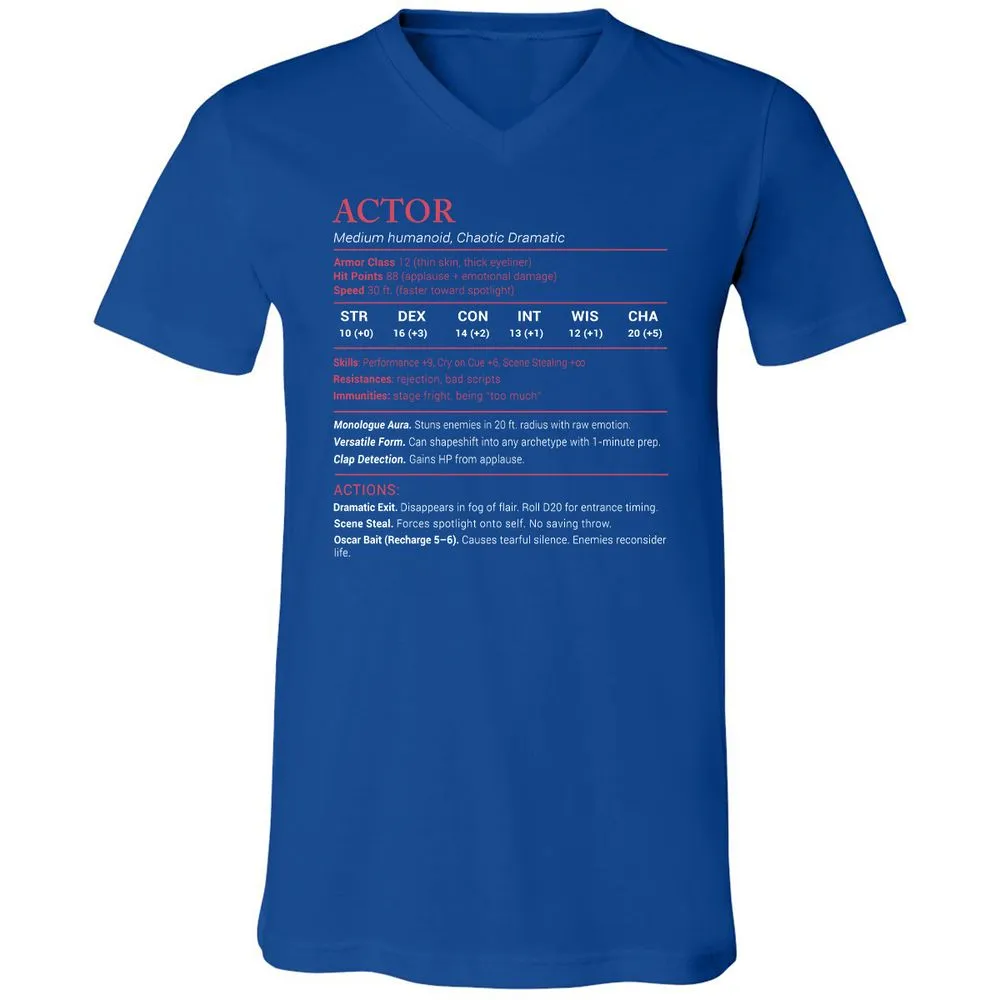 Actor Stats Unisex V-Neck T-Shirt - True Royal - 4