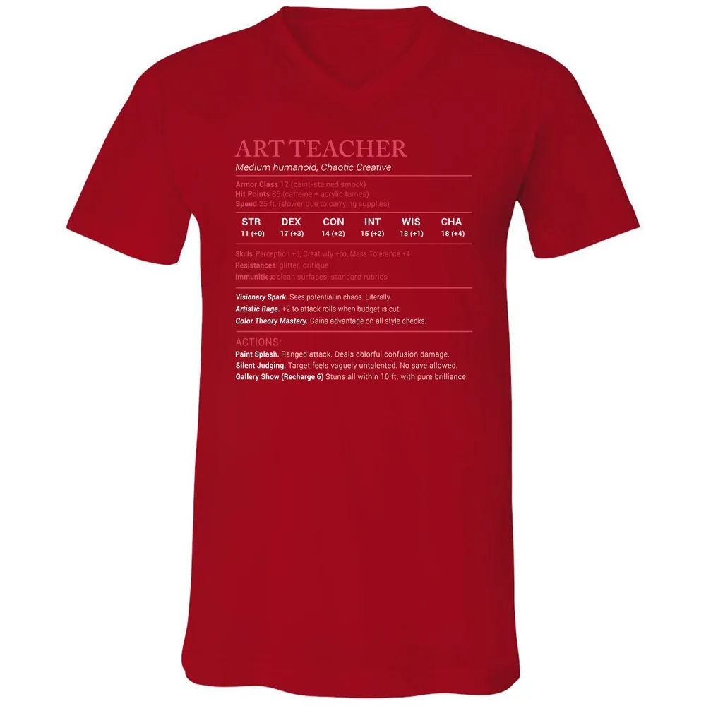 Art Teacher Stats Unisex V-Neck T-Shirt - Red - 3
