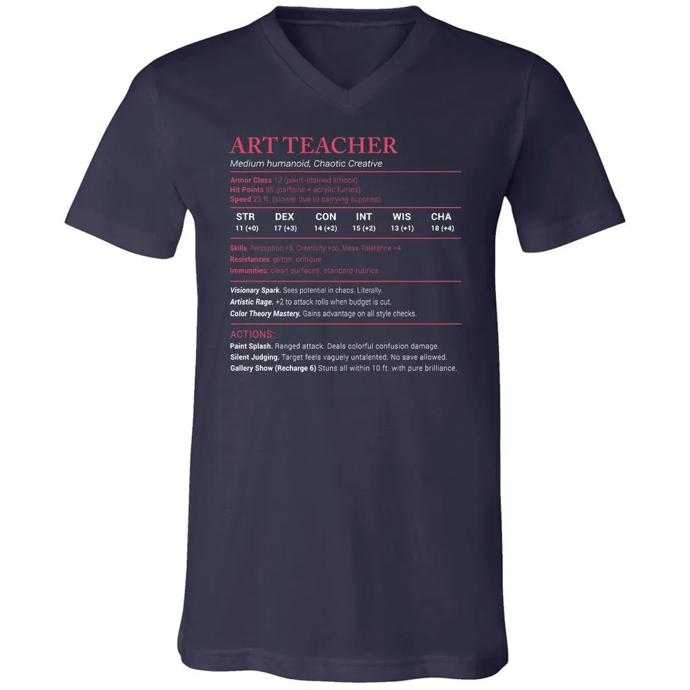 Art Teacher Stats Unisex V-Neck T-Shirt - Navy - 2