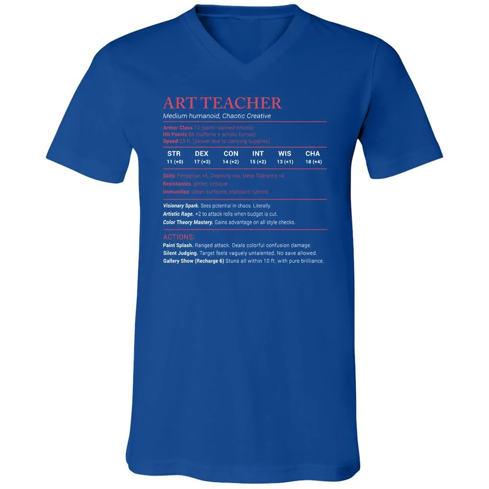 Art Teacher Stats Unisex V-Neck T-Shirt - True Royal - 4