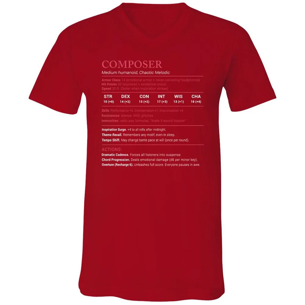 Composer Stats Unisex V-Neck T-Shirt - Red - 3