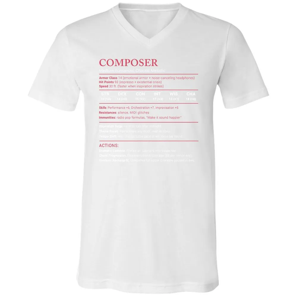 Composer Stats Unisex V-Neck T-Shirt - White - 5