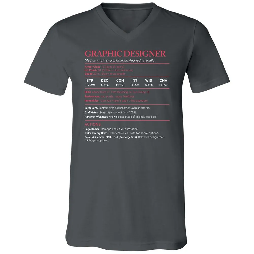 Graphic Designer Stats Unisex V-Neck T-Shirt - Asphalt - 12