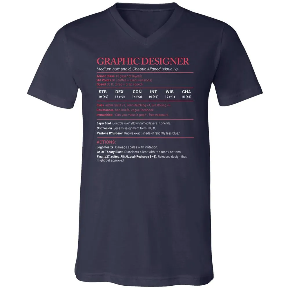 Graphic Designer Stats Unisex V-Neck T-Shirt - Navy - 2