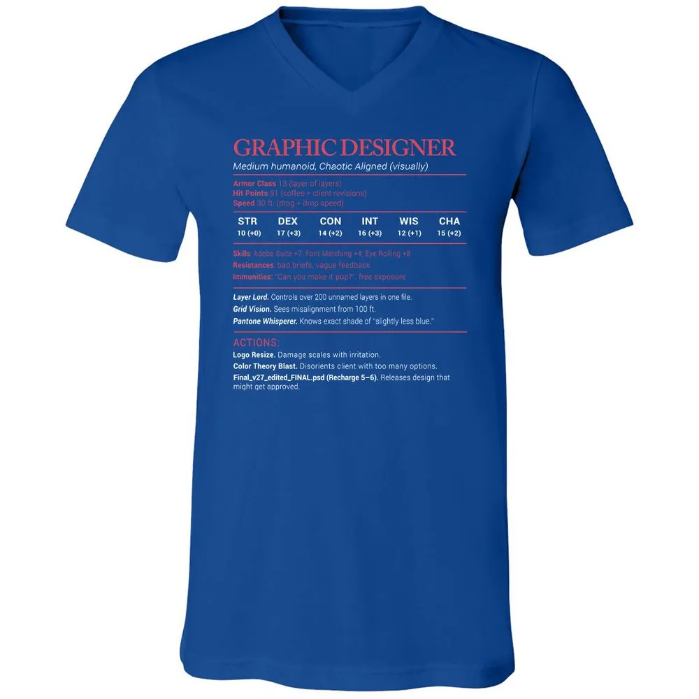 Graphic Designer Stats Unisex V-Neck T-Shirt - True Royal - 4