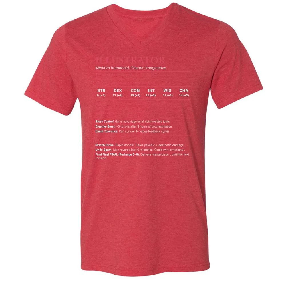 Illustrator Stats Unisex V-Neck T-Shirt - Heather Red - 16