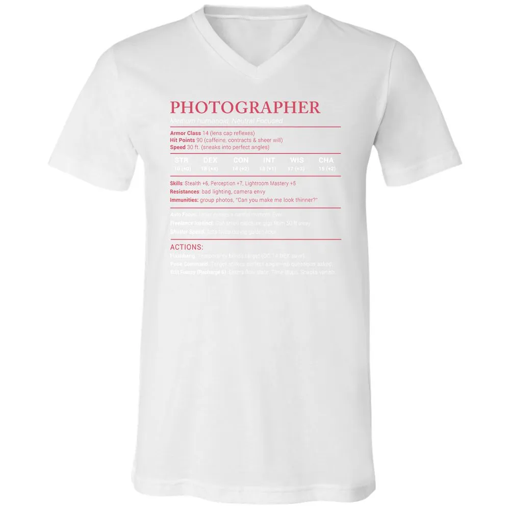 Photographer Stats Unisex V-Neck T-Shirt - White - 5