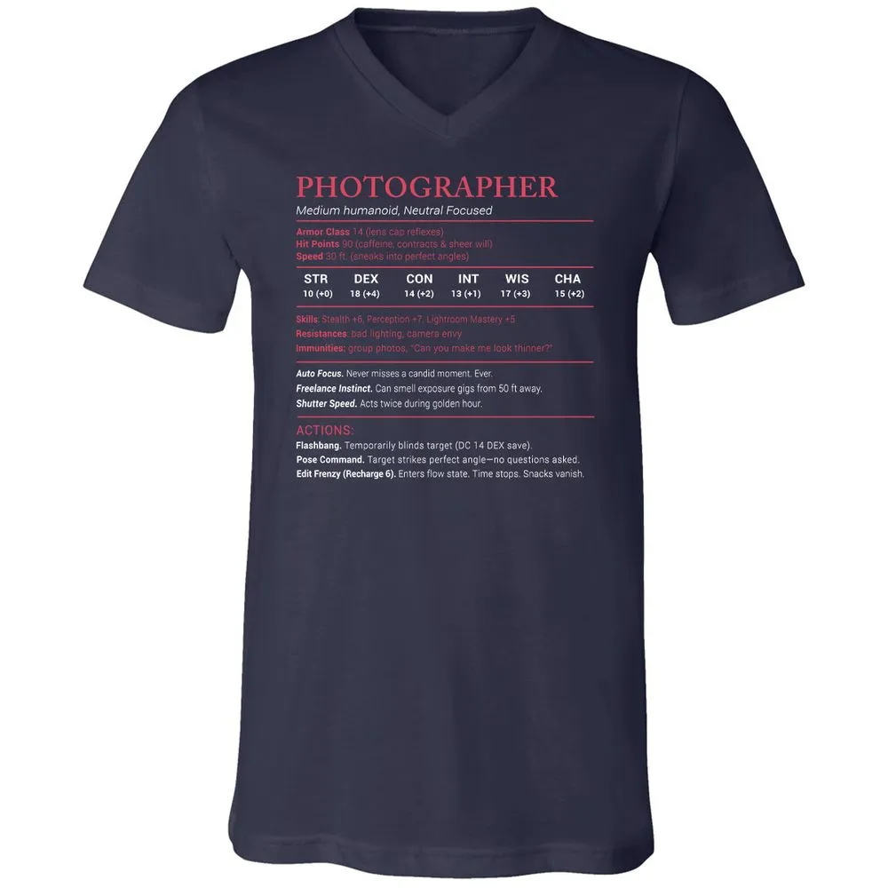 Photographer Stats Unisex V-Neck T-Shirt - Navy - 2