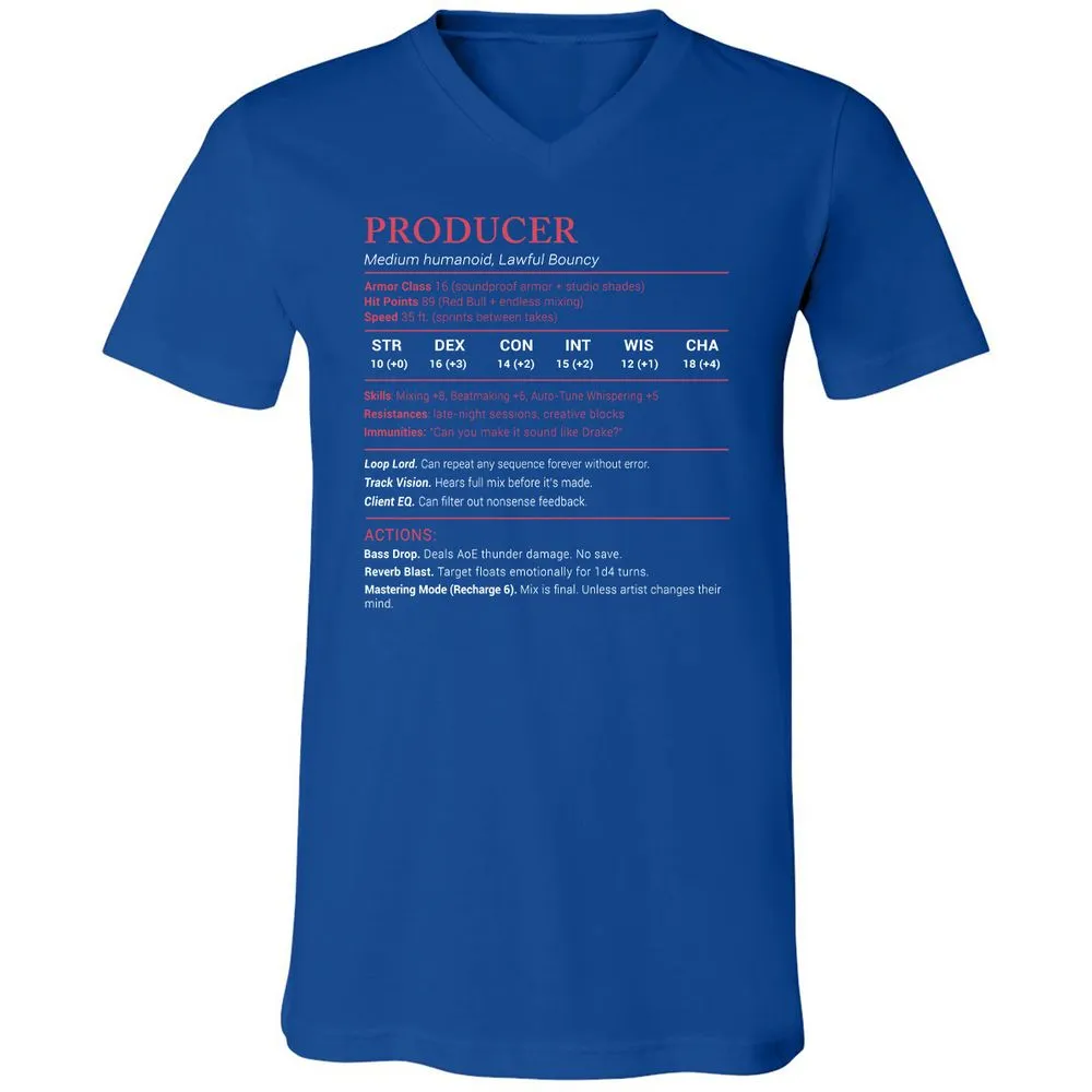 Producer Stats Unisex V-Neck T-Shirt - True Royal - 4