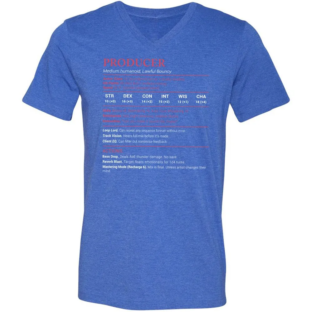 Producer Stats Unisex V-Neck T-Shirt - Heather True Royal - 14