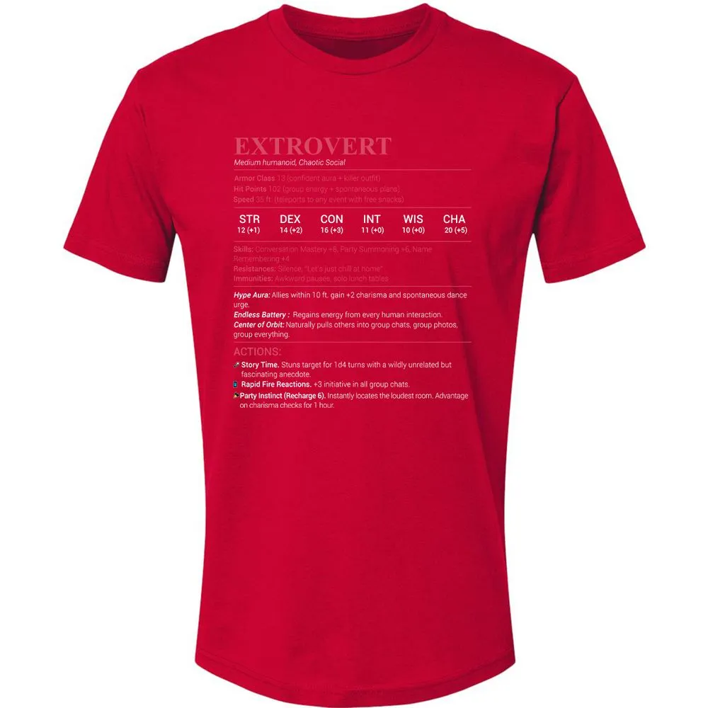 Extrovert Stats Premium Unisex T-Shirt - Red - 6