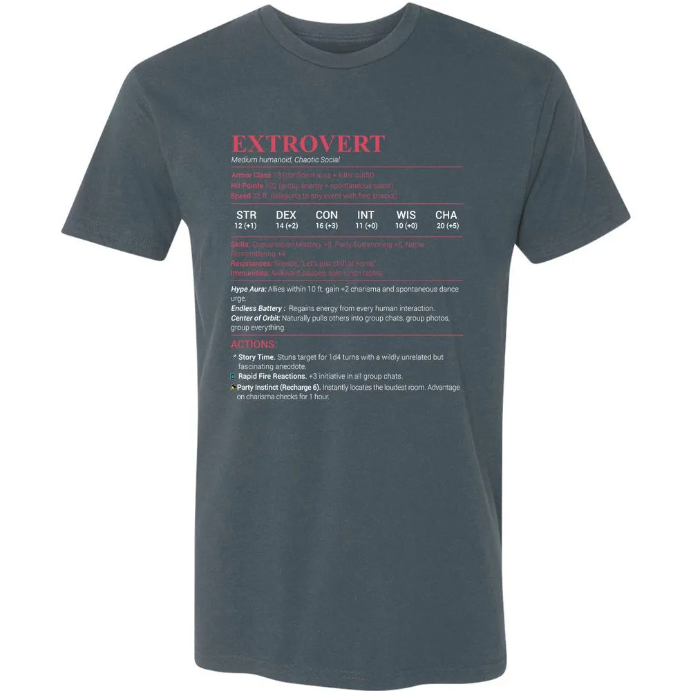 Extrovert Stats Premium Unisex T-Shirt - Indigo - 15