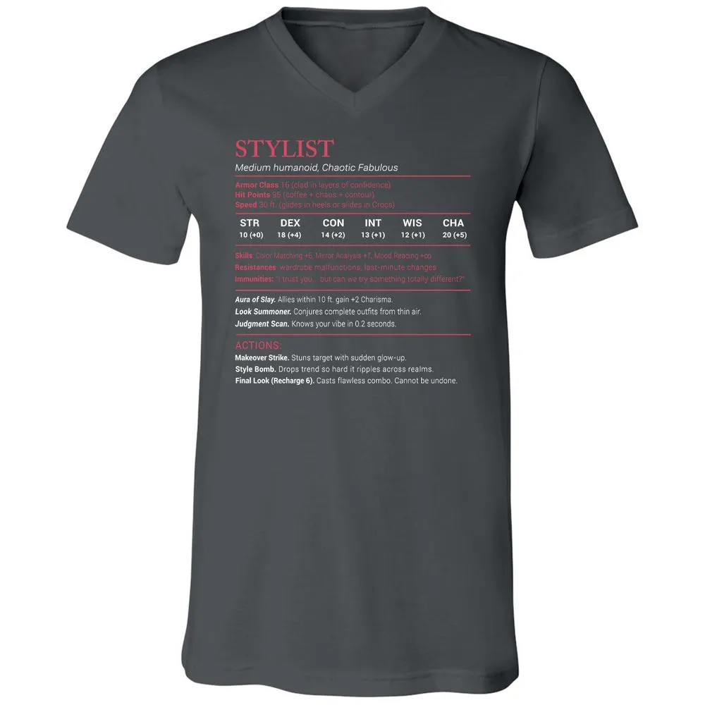 Stylist Stats Unisex V-Neck T-Shirt - Asphalt - 12