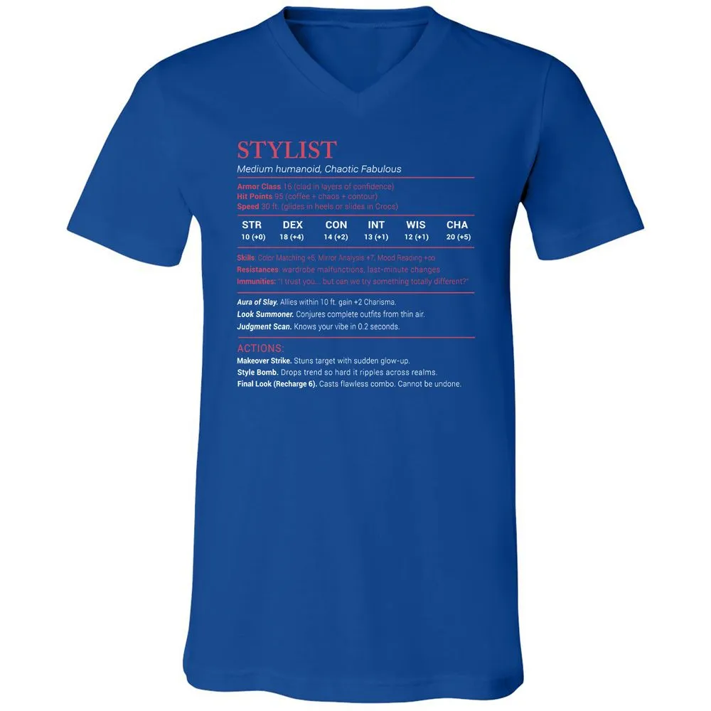 Stylist Stats Unisex V-Neck T-Shirt - True Royal - 4