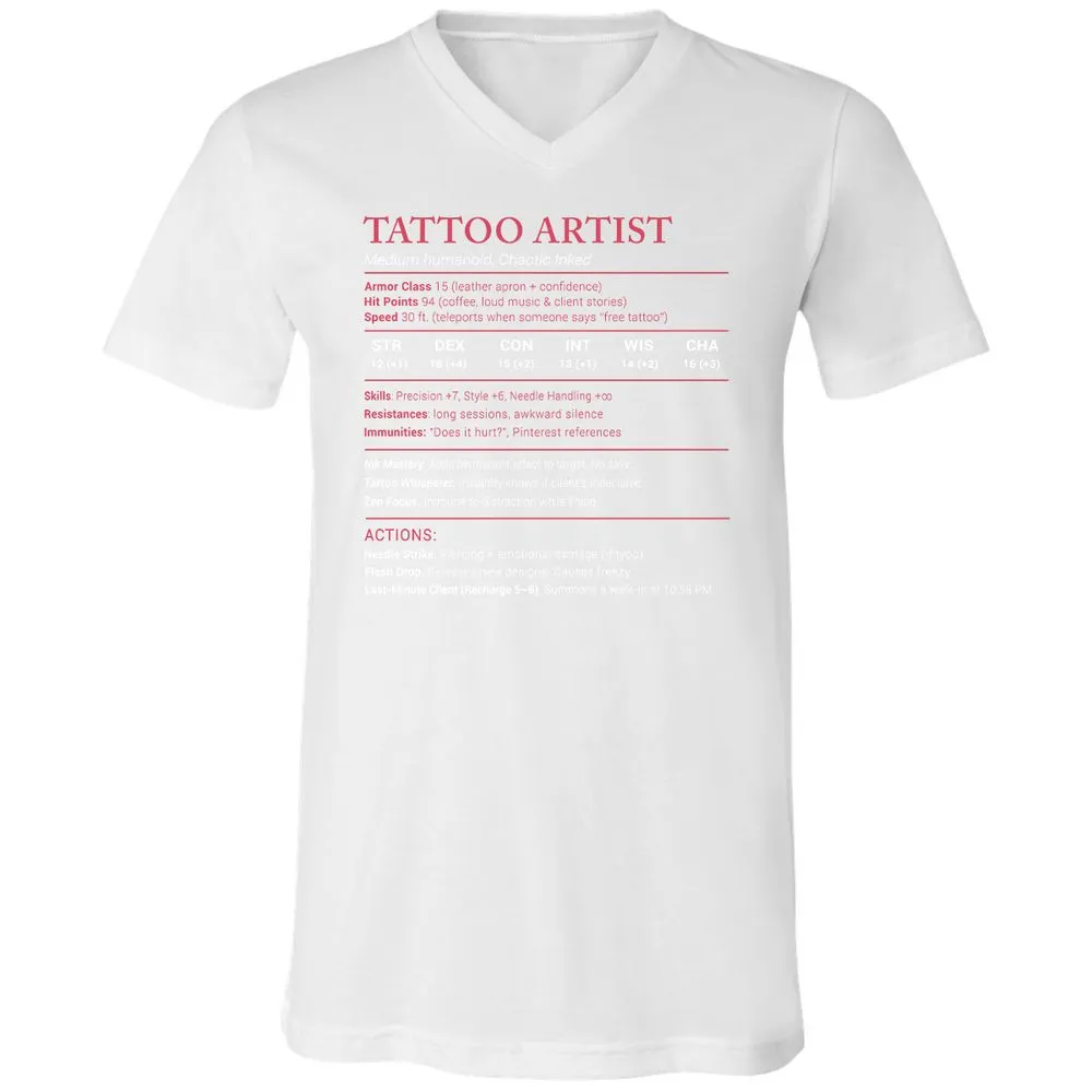 Tattoo Artist Stats Unisex V-Neck T-Shirt - White - 5