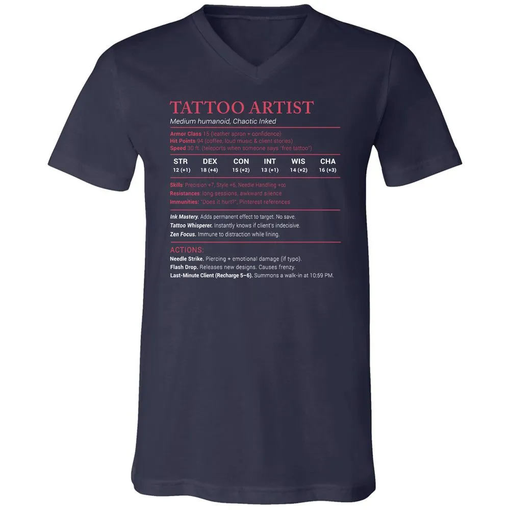 Tattoo Artist Stats Unisex V-Neck T-Shirt - Navy - 2