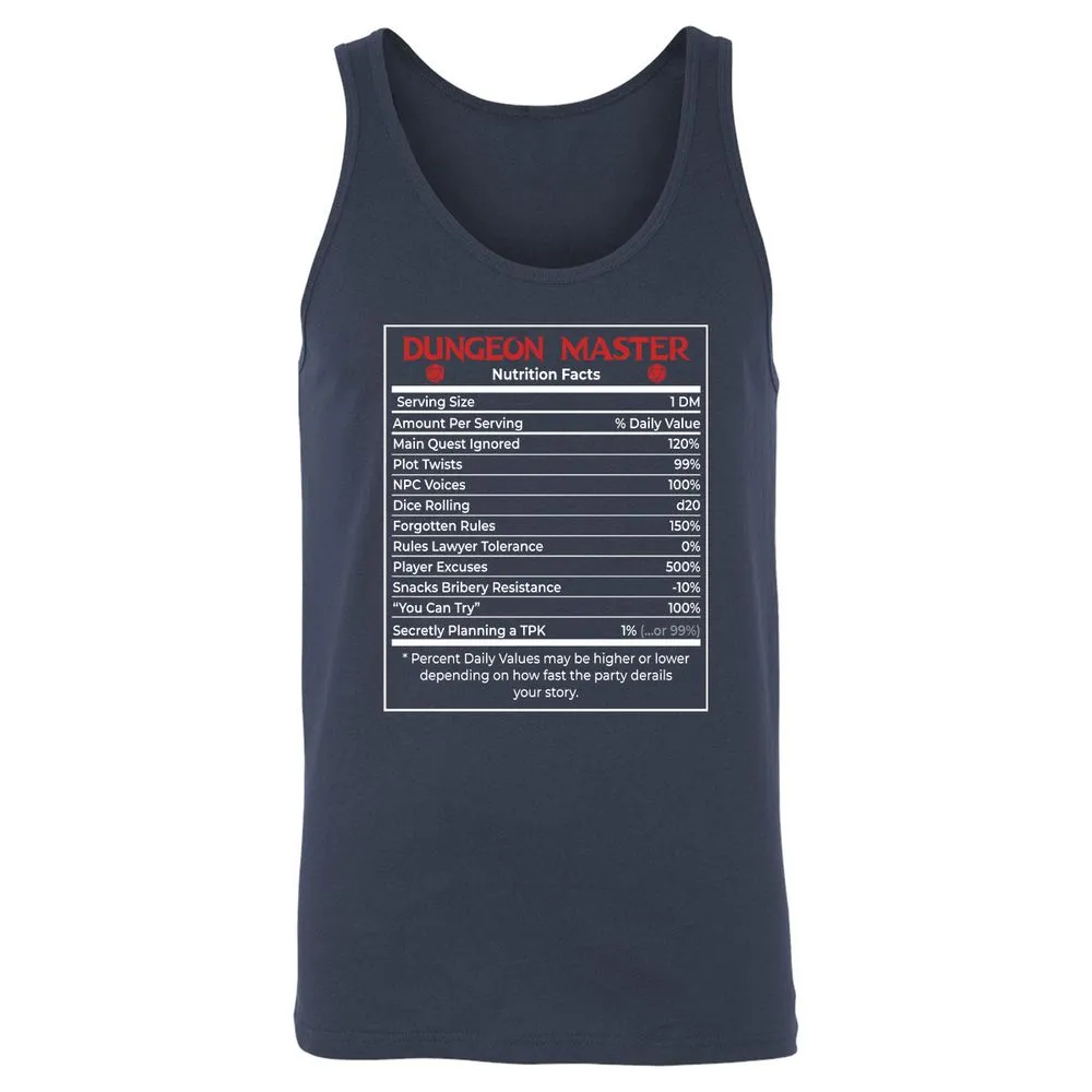 Dungeon Master Nutrition Facts Unisex Jersey Tank - Navy - 2