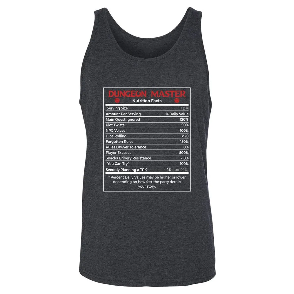 Dungeon Master Nutrition Facts Unisex Jersey Tank - Dark Grey Heather - 6