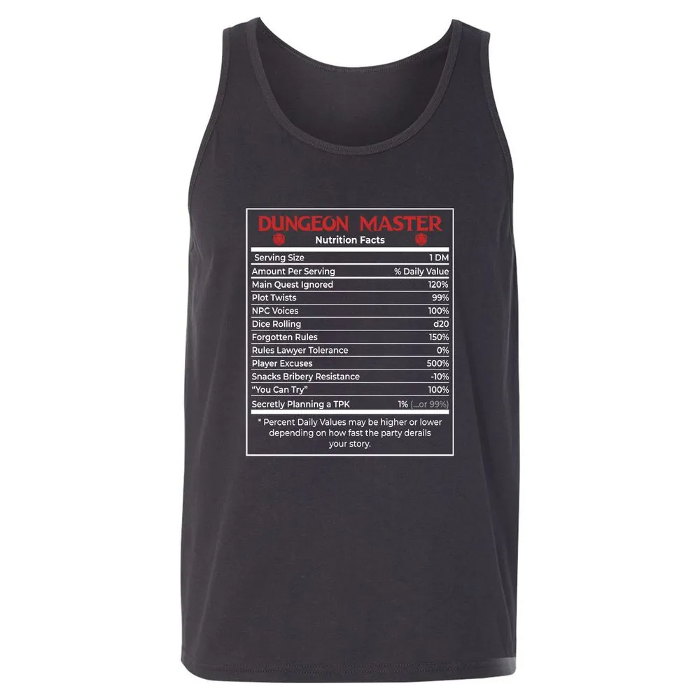 Dungeon Master Nutrition Facts Unisex Jersey Tank - Dark Grey - 7