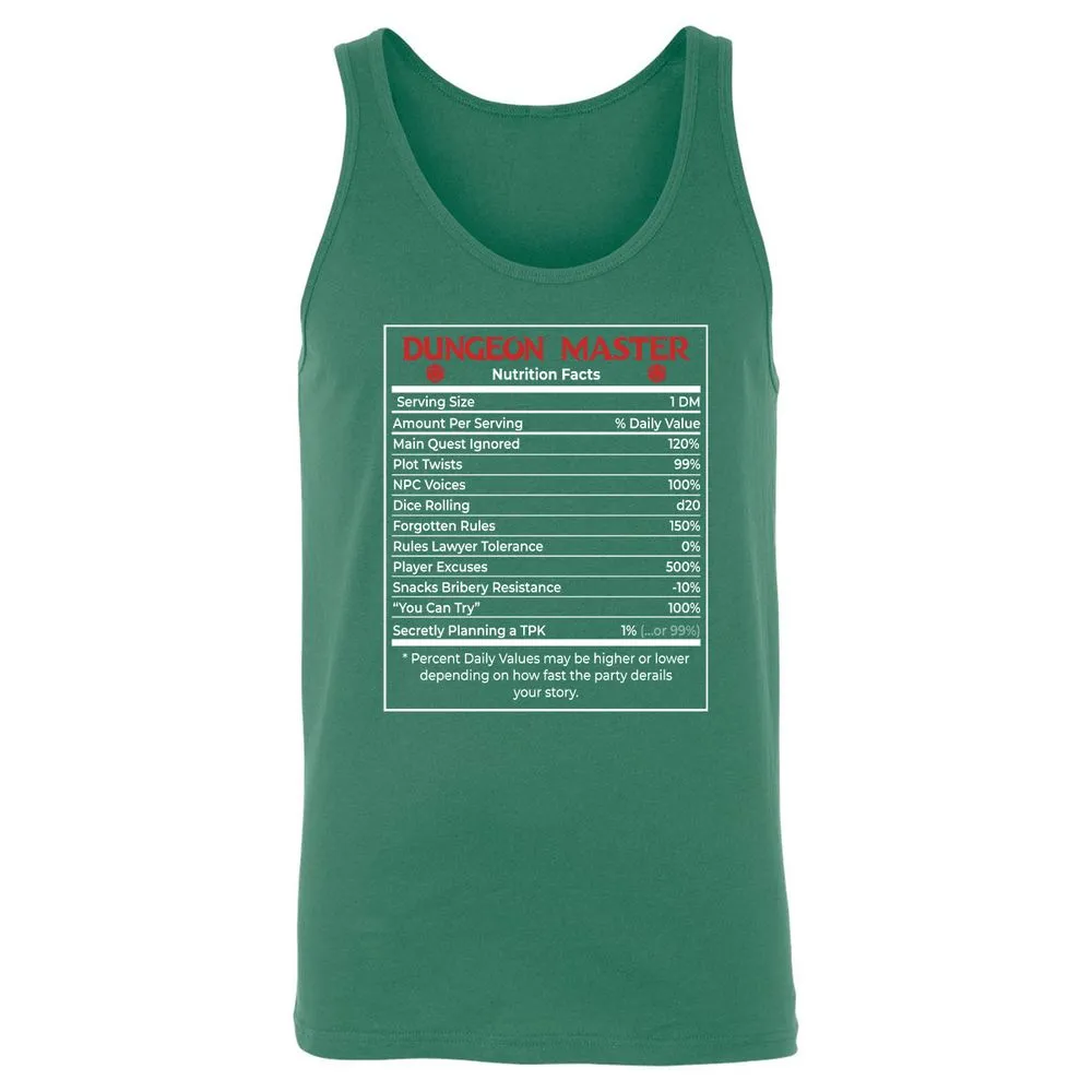 Dungeon Master Nutrition Facts Unisex Jersey Tank - Kelly - 9