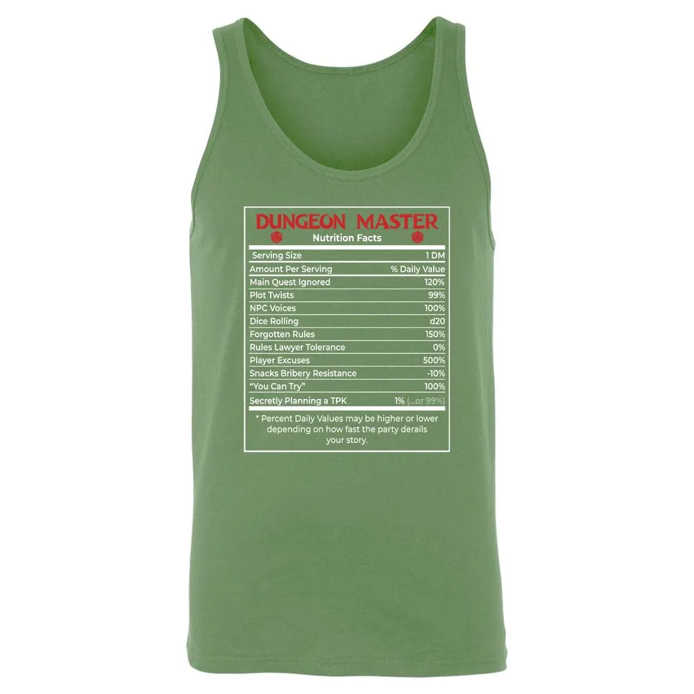 Dungeon Master Nutrition Facts Unisex Jersey Tank - Leaf - 10