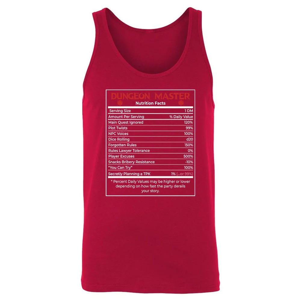 Dungeon Master Nutrition Facts Unisex Jersey Tank - Red - 11