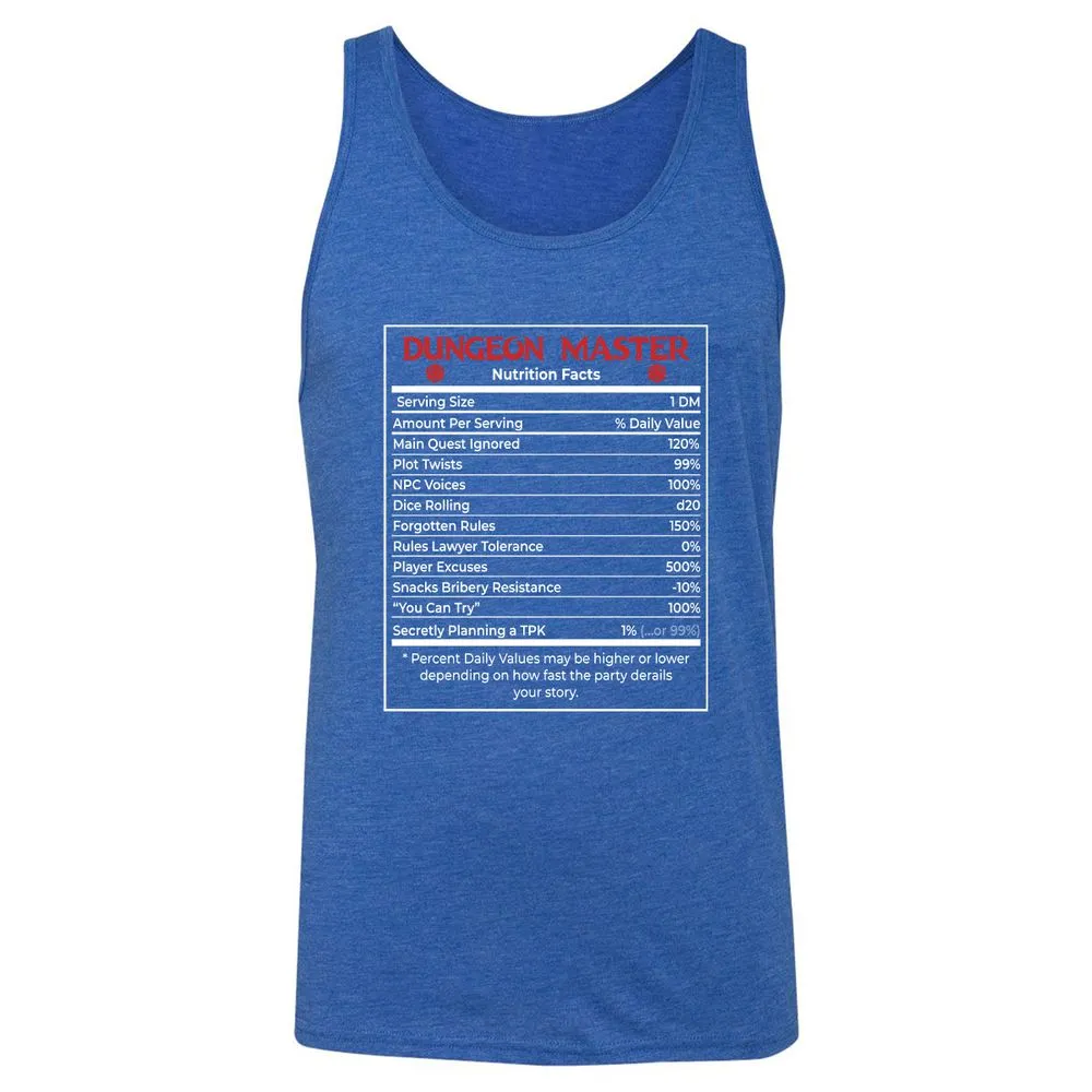 Dungeon Master Nutrition Facts Unisex Jersey Tank - True Royal Triblend - 12