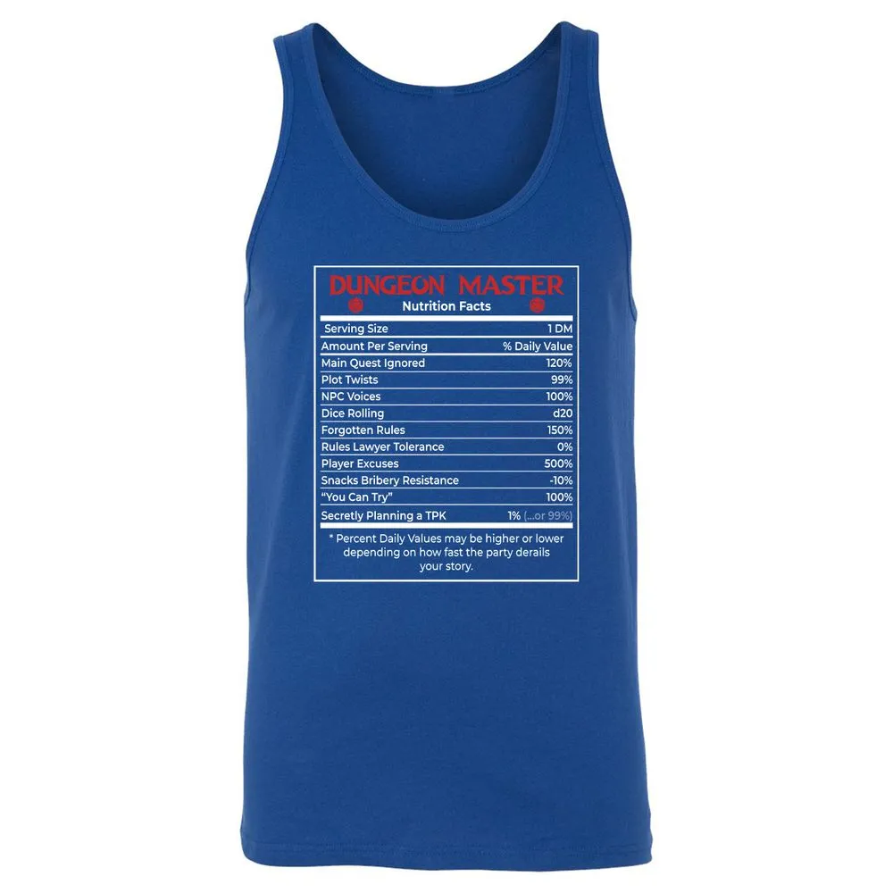 Dungeon Master Nutrition Facts Unisex Jersey Tank - True Royal - 13